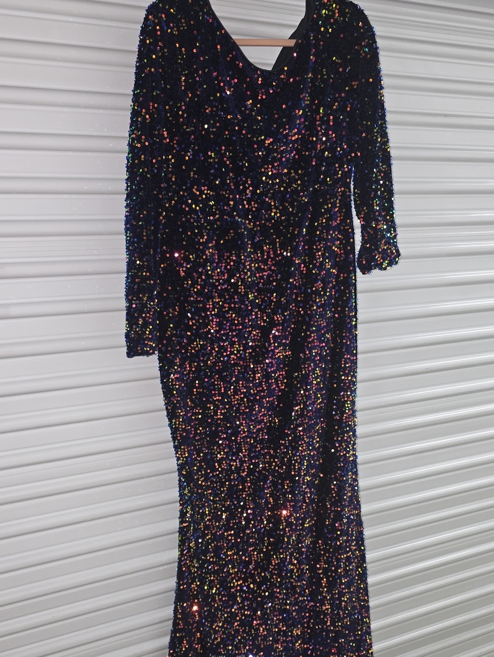 Purple & Rose Gold Iridescent Sequin Long Sleeve Evening Dress